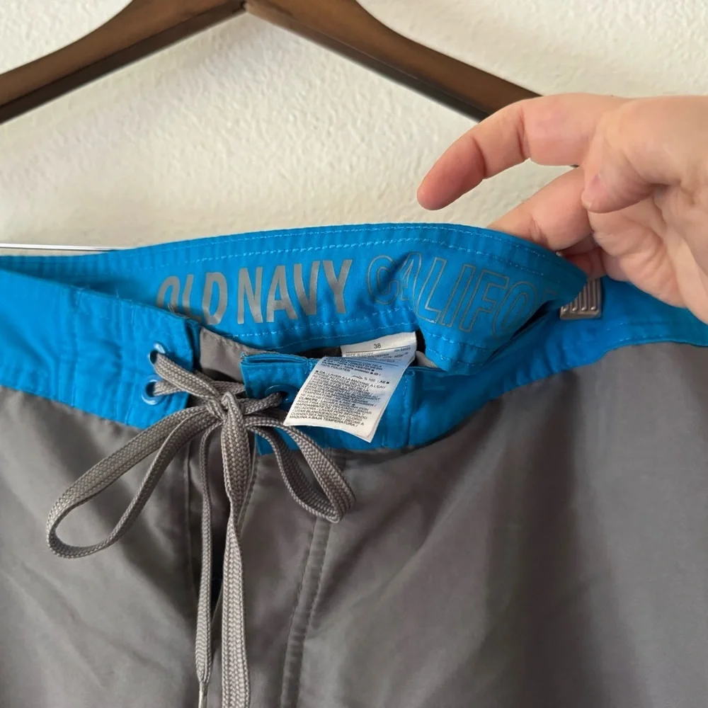 Old Navy California Board Short 38 Gray Blue Contrast Coastal Surfer Preppy